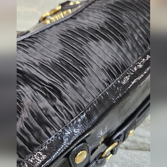 Coach Black Ruched Leather Satchel Shoulder Gold Hardware Bag - Picture 11 of 17